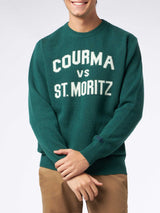 Herrenpullover mit Rundhalsausschnitt und Jacquard-Print „Courma vs. St. Moritz“.