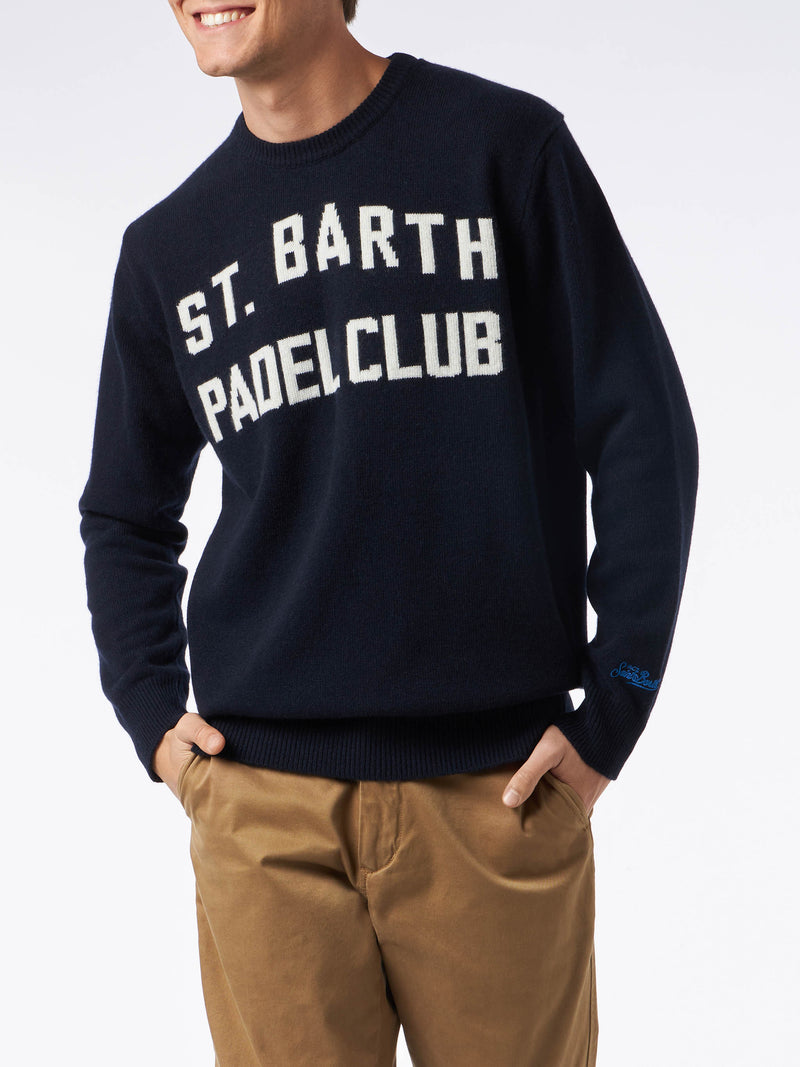 Man crewneck sweater with St. Barth Padel Club jacquard print