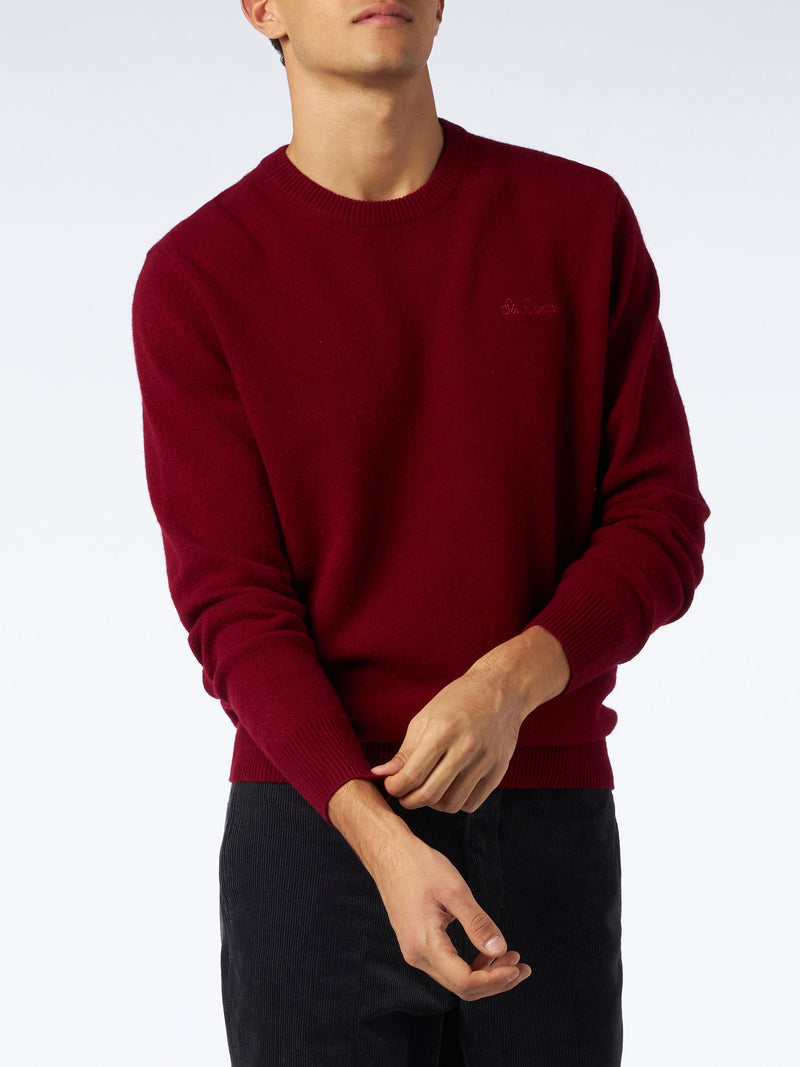 Man crewneck burgundy sweater with St. Barth embroidery