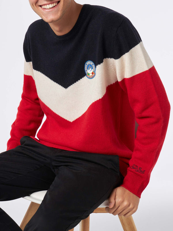 Blended cashmere man red and blue sweater