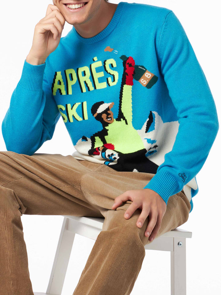 Herren-Pullover mit Rundhalsausschnitt und Après-Ski-Postkarten-Jacquard-Print