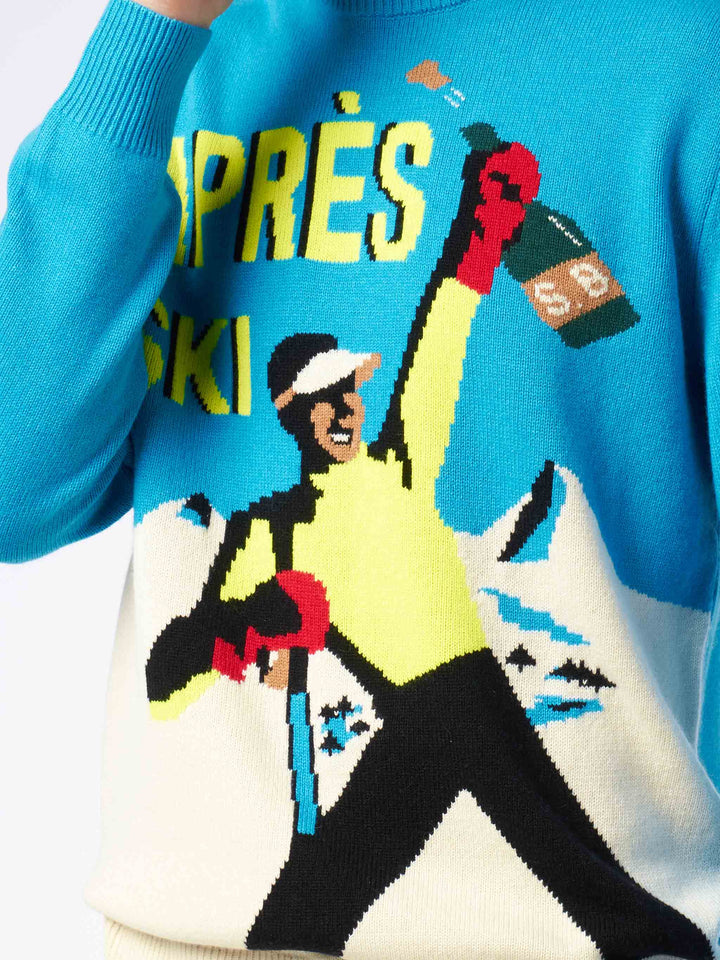 Herren-Pullover mit Rundhalsausschnitt und Après-Ski-Postkarten-Jacquard-Print