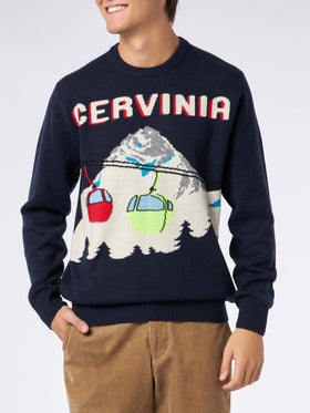 Maglione da uomo girocollo con stampa jacquard cartolina di Cervinia
