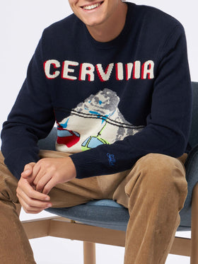 Maglione da uomo girocollo con stampa jacquard cartolina di Cervinia