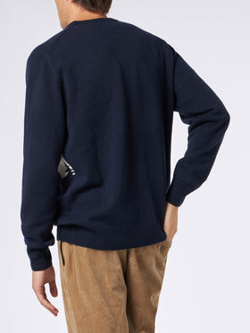 Maglione da uomo girocollo con stampa jacquard cartolina di Cervinia