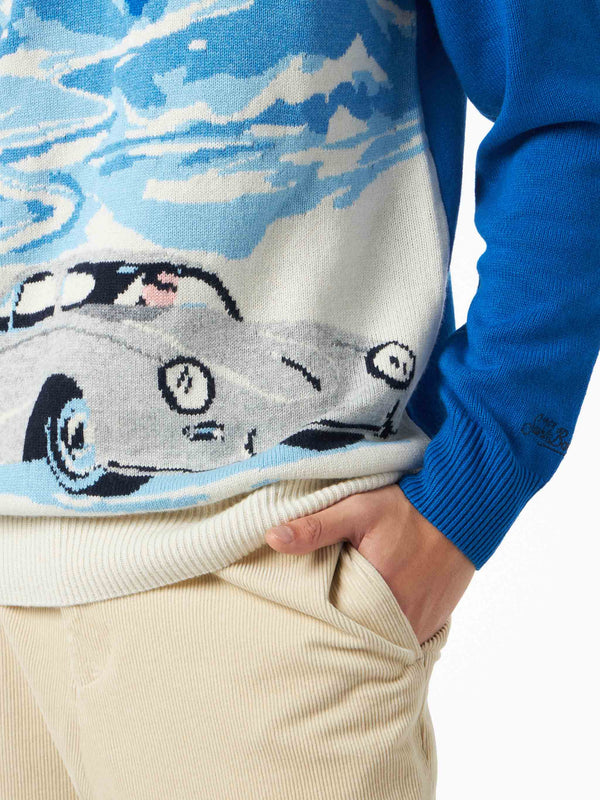 Man crewneck sweater with Les Alpes jacquard print