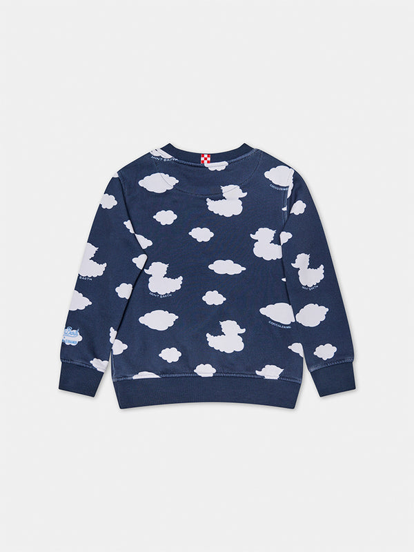 Blaues Kinder-Sweatshirt mit Rundhalsausschnitt und Coccole e Nuvole-Stickerei | COCCOLEBIMBI SONDERAUSGABE