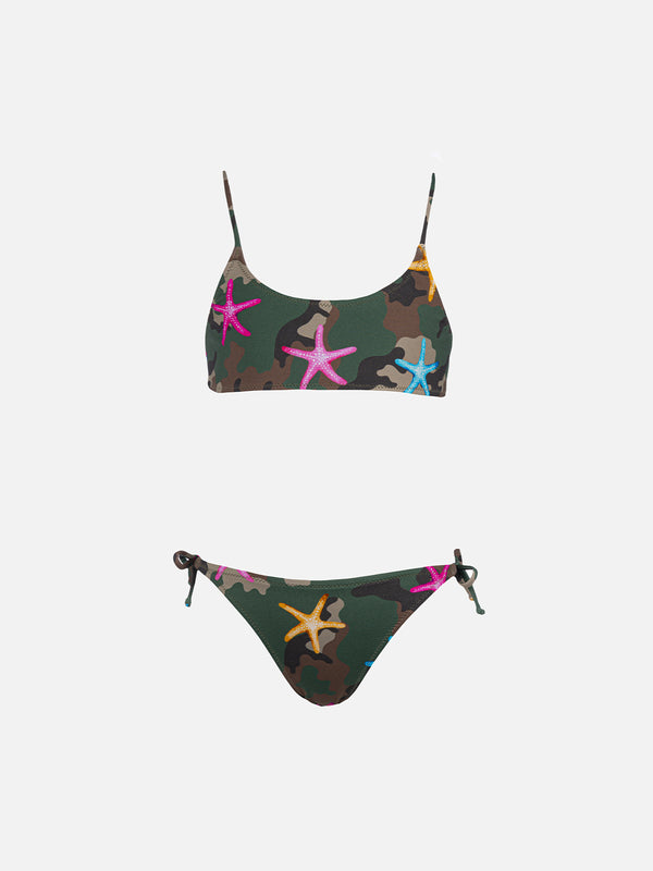 Bikini a bralette da bambina Jaiden con stella marina su stampa mimetica