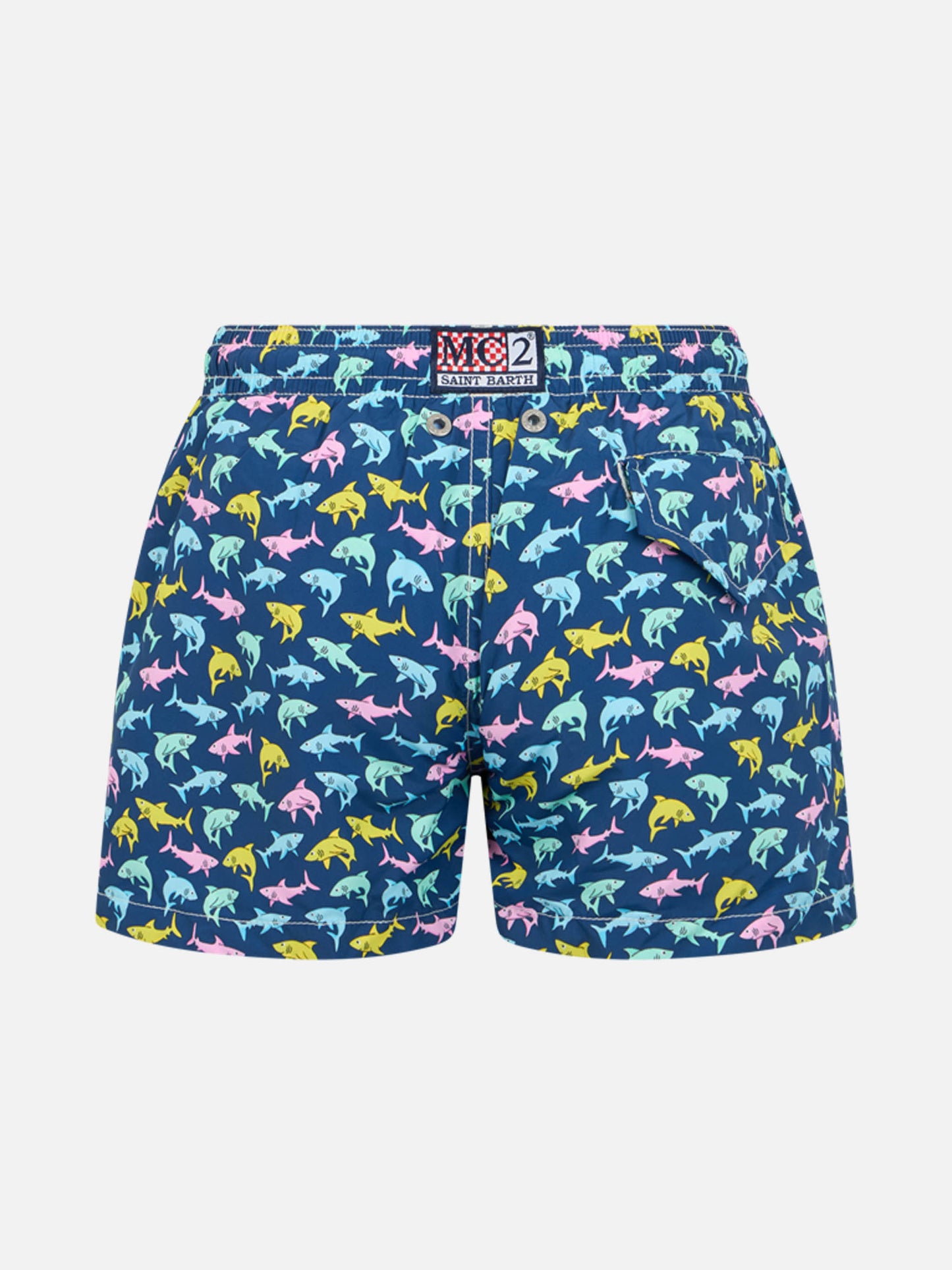 Badeshorts für Jungen aus leichtem Stoff von Jean Lighting mit Hai-Aufdruck