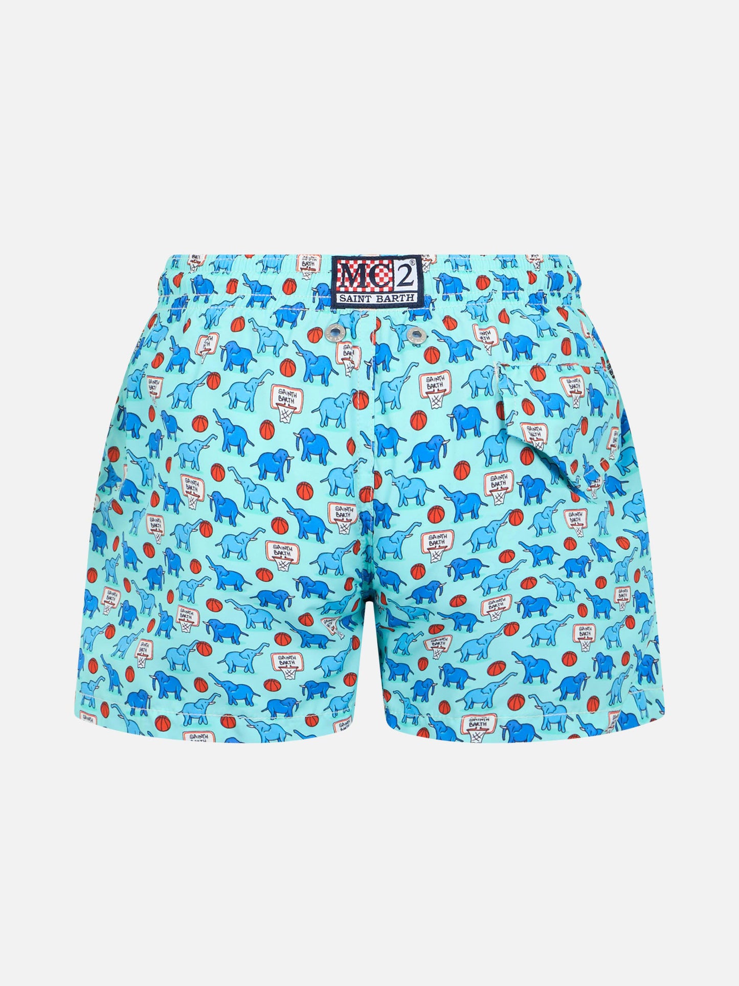 Boy lightweight fabric swim-shorts Jean Lighting with elephant print