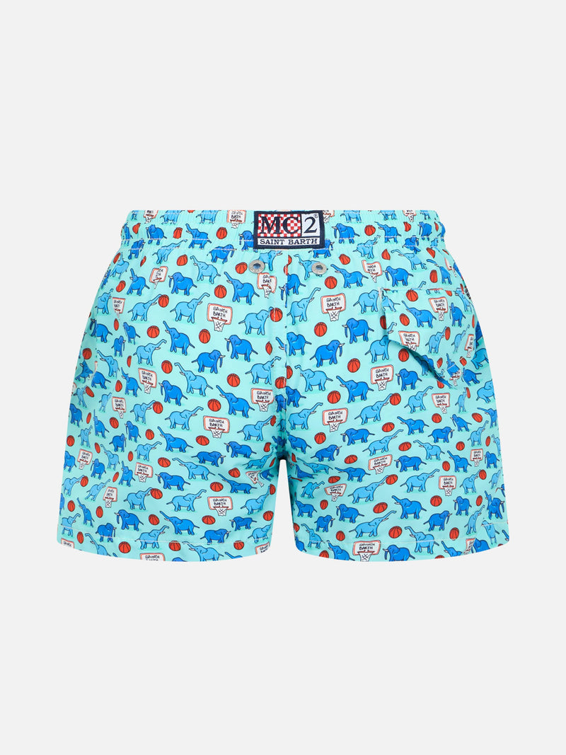 Boy lightweight fabric swim-shorts Jean Lighting with elephant print