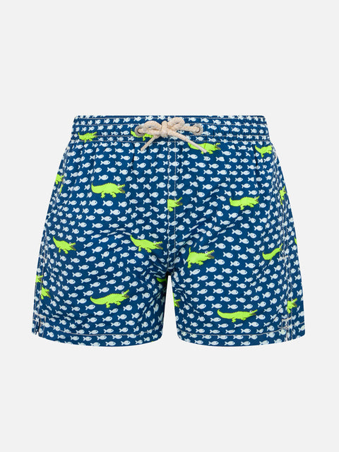 Boy lightweight fabric swim-shorts Jean Lighting with crocodile print - MC2 Saint Barth