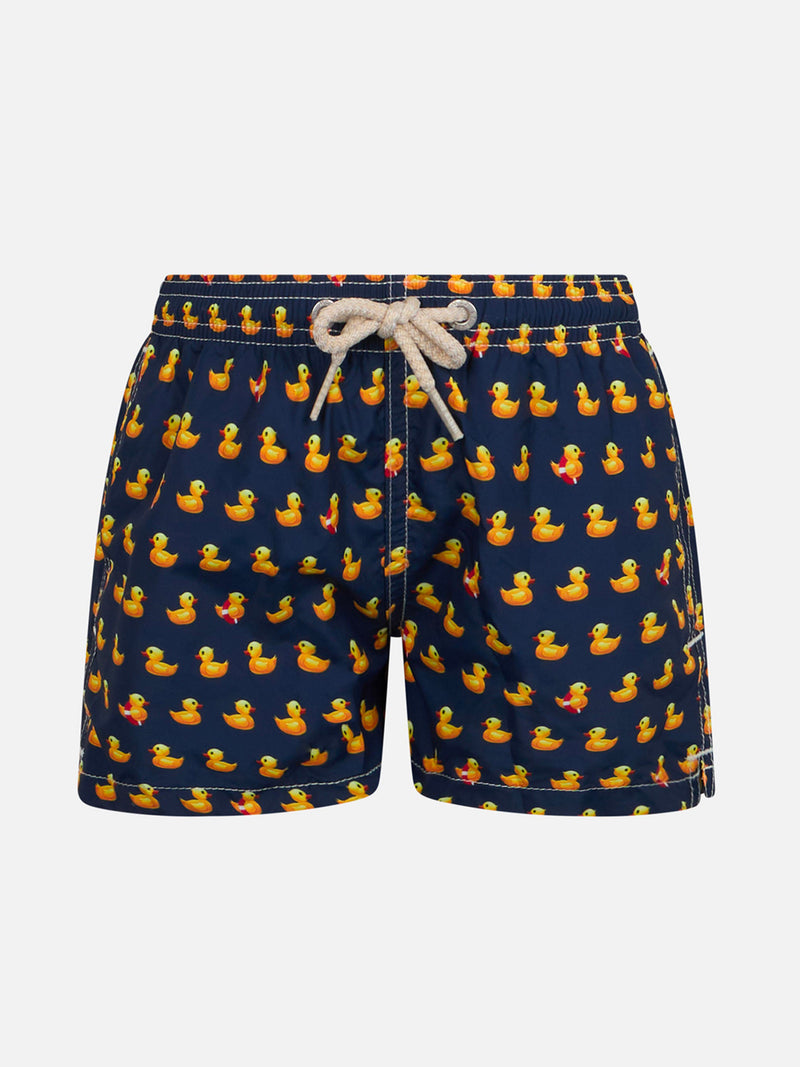 Boy lightweight fabric swim-shorts Jean Lighting with ducky print