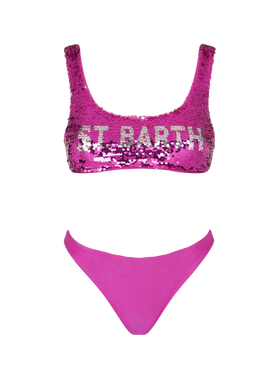Bikini a bralette da donna in paillettes fucsia