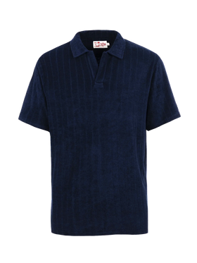 Polo da uomo in spugna blu a costine Jeremy