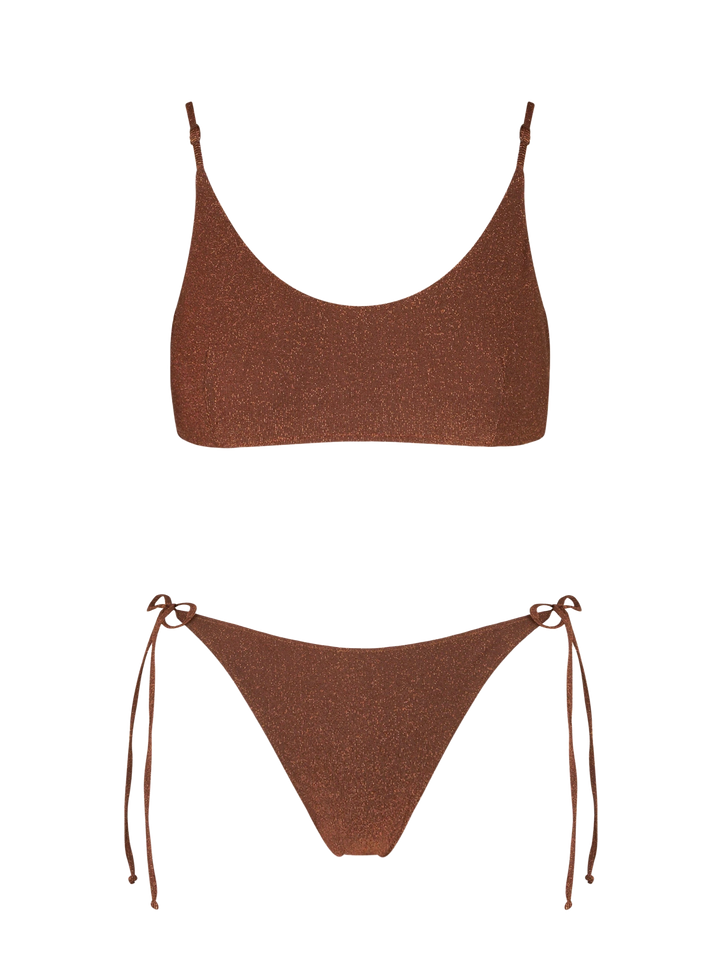 Woman brown lurex bralette bikini