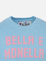 Girl crewneck sweater with Bella e Monella print