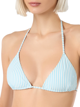 Costume da bagno donna con top a triangolo a righe seersucker Leah