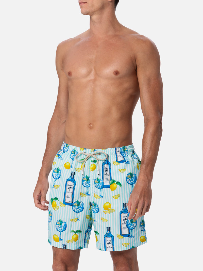 Herren-Badeshorts Lighting aus leichtem Stoff mit Gin-Tonic-Aufdruck