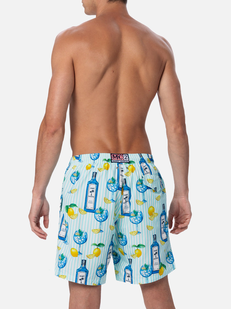 Herren-Badeshorts Lighting aus leichtem Stoff mit Gin-Tonic-Aufdruck