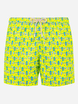 Man light fabric swim shorts with gin and gym print