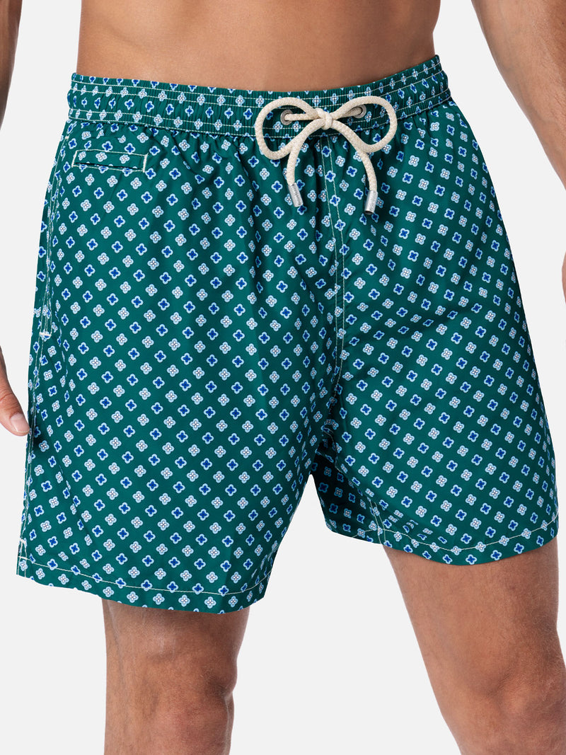 Man lightweight fabric swim-shorts Lighting Micro Fantasy with tie print