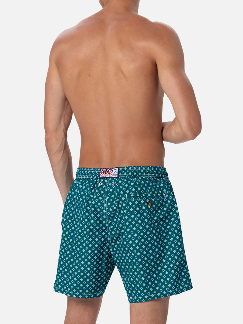 Man lightweight fabric swim-shorts Lighting Micro Fantasy with tie print