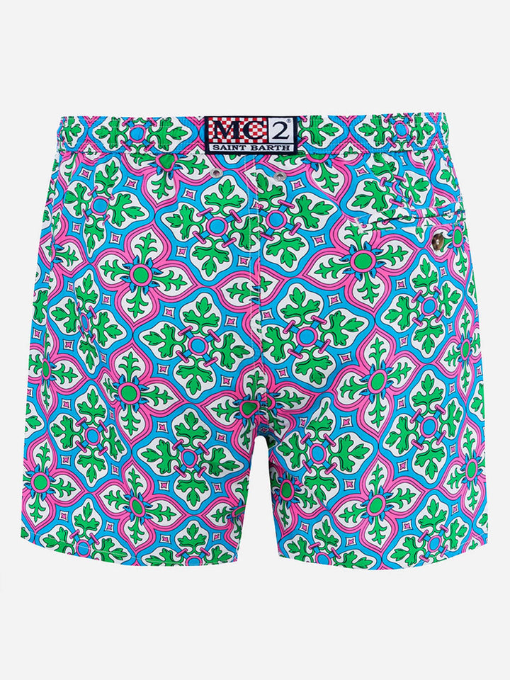 Herren-Badeshorts Lighting 70 aus leichtem Stoff mit Majolika-Print