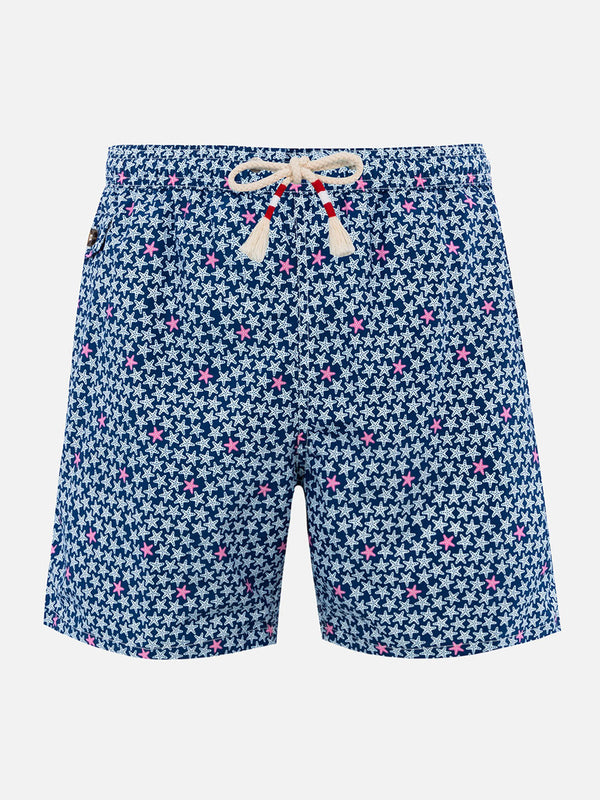 Man lightweight fabric swim-shorts Lighting 70 with starfishes print