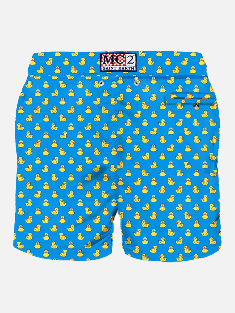 Man light fabric swim shorts with ducky print