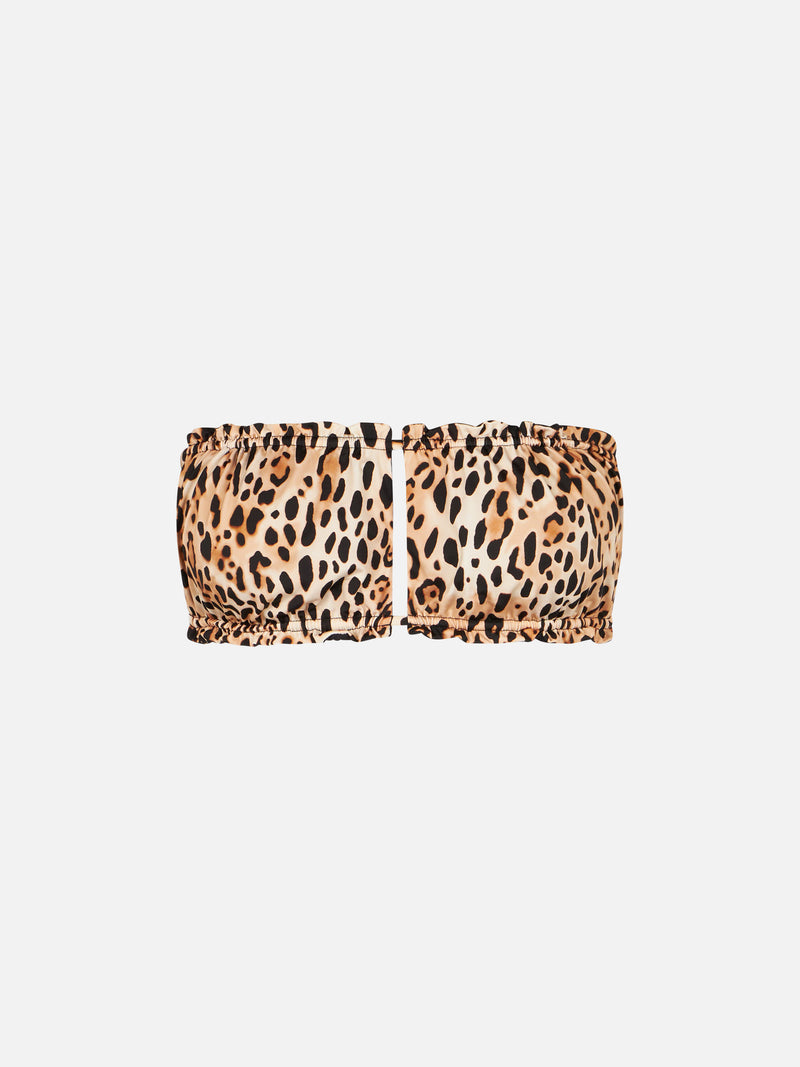 Bandeau-Badeanzug für Damen mit Leopardenmuster