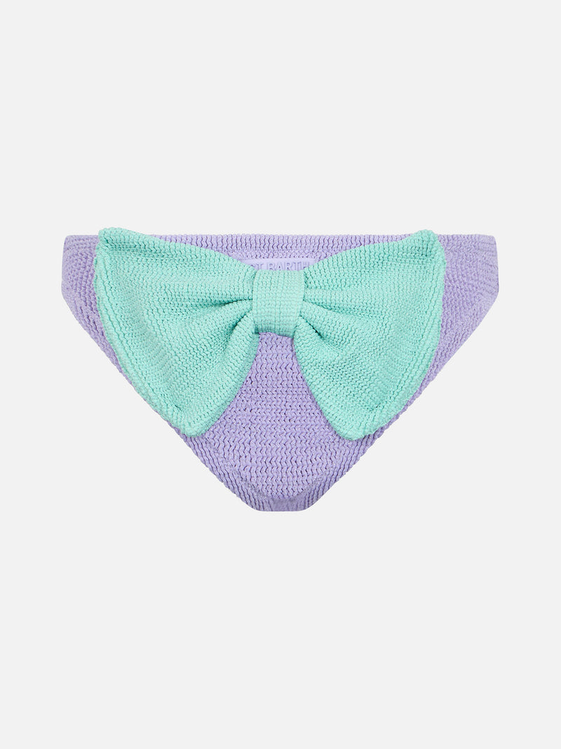 Slip da bagno da bambina lilla crinkle con fiocco