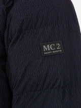 Man navy blue corduroy-like hooded puffer jacket Maier