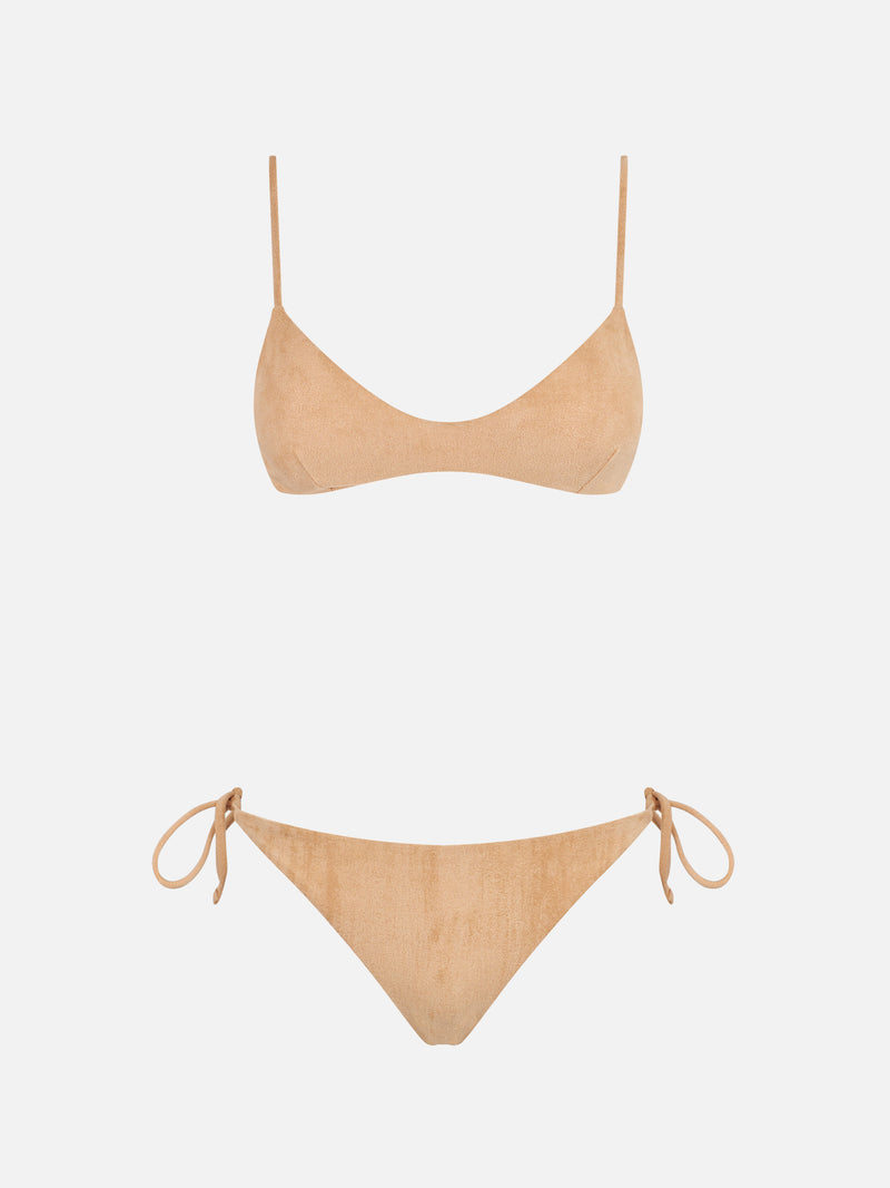 Suede effect fringed bralette bikini