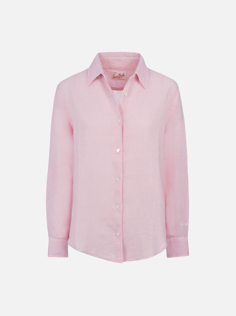 Camicia classica da donna in lino rosa Meredith