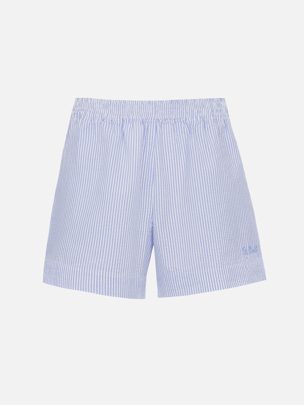 Woman seersucker striped pull up shorts Meave