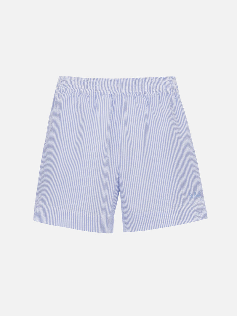 Woman seersucker striped pull up shorts Meave
