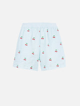 Woman seersucker striped pull up shorts Meave with cherry patches