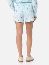 Woman seersucker striped pull up shorts Meave with cherry patches