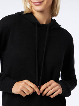 Schwarzer gestrickter Damen-Kapuzenpullover mit St. Barth-Stickerei