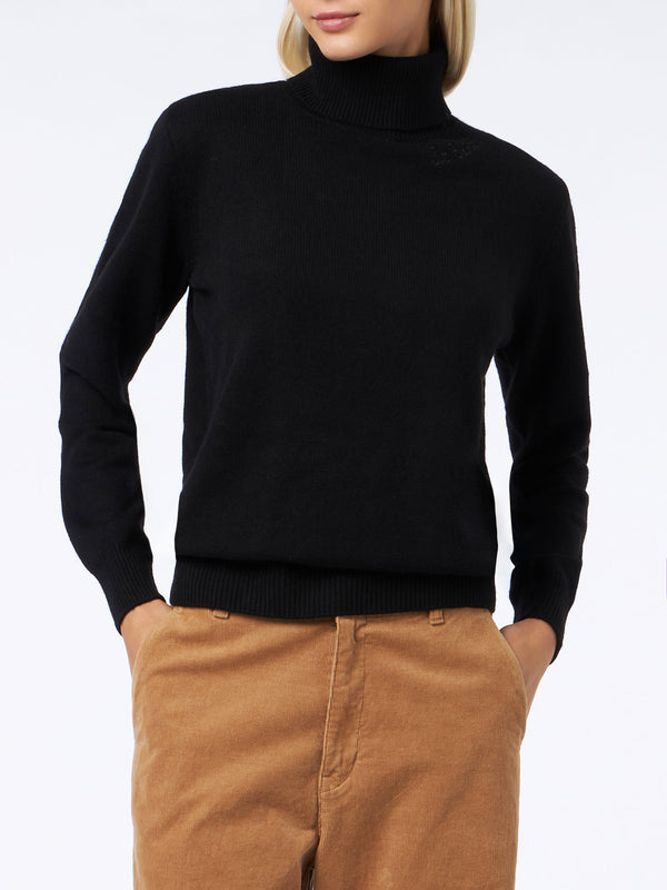 Woman black cashmere blend turtleneck sweater Moody