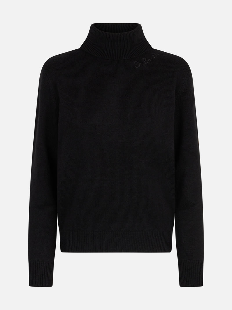 Woman black cashmere blend turtleneck sweater Moody