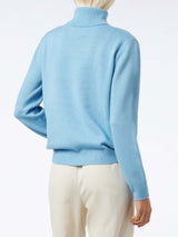 Woman light blue cashmere blend turtleneck sweater Moody