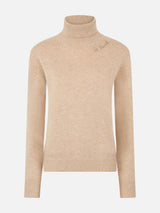 Woman beige cashmere blend turtleneck sweater Moody