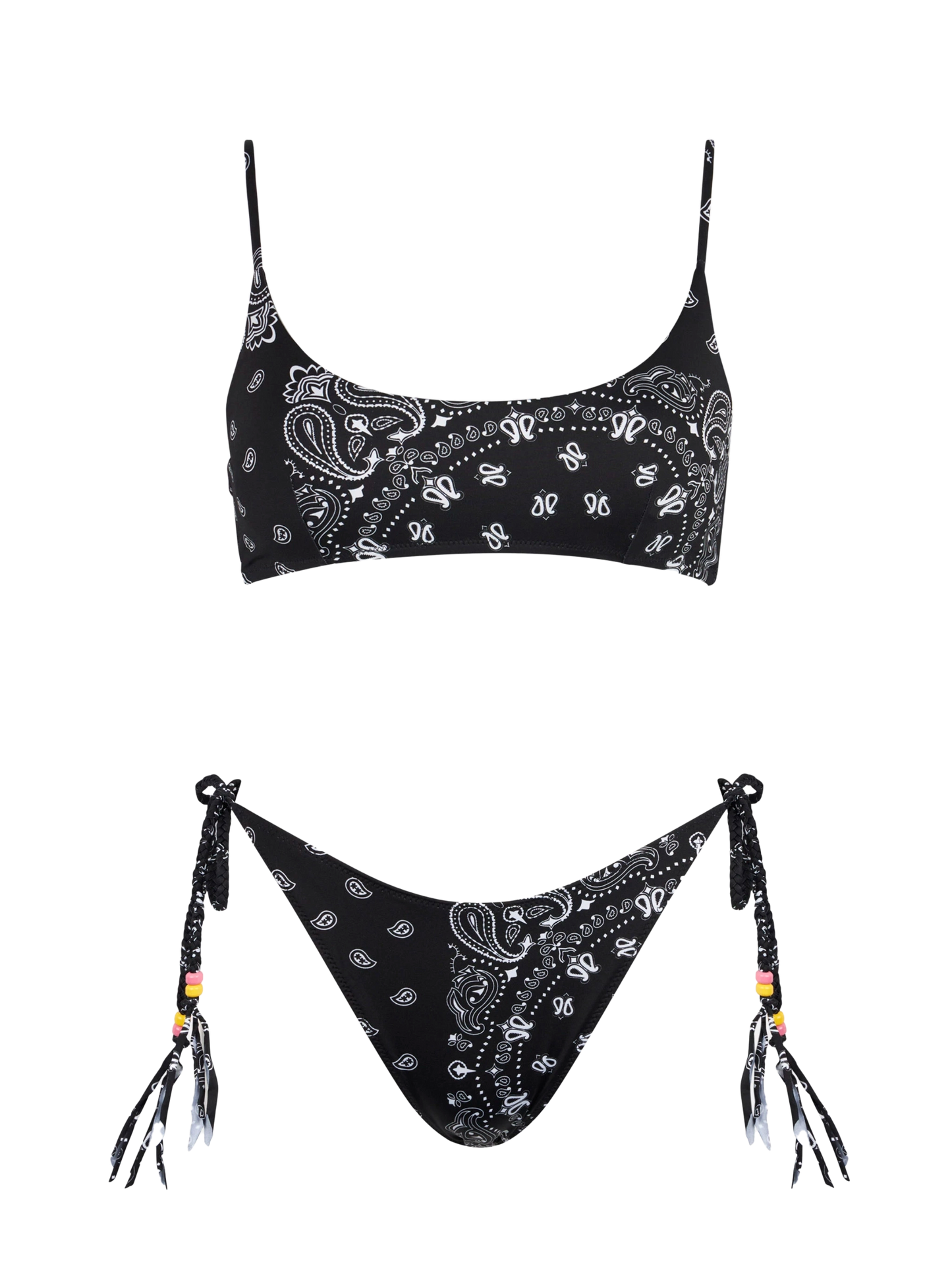 Damen-Bralette-Bikini mit schwarzem Bandana-Print