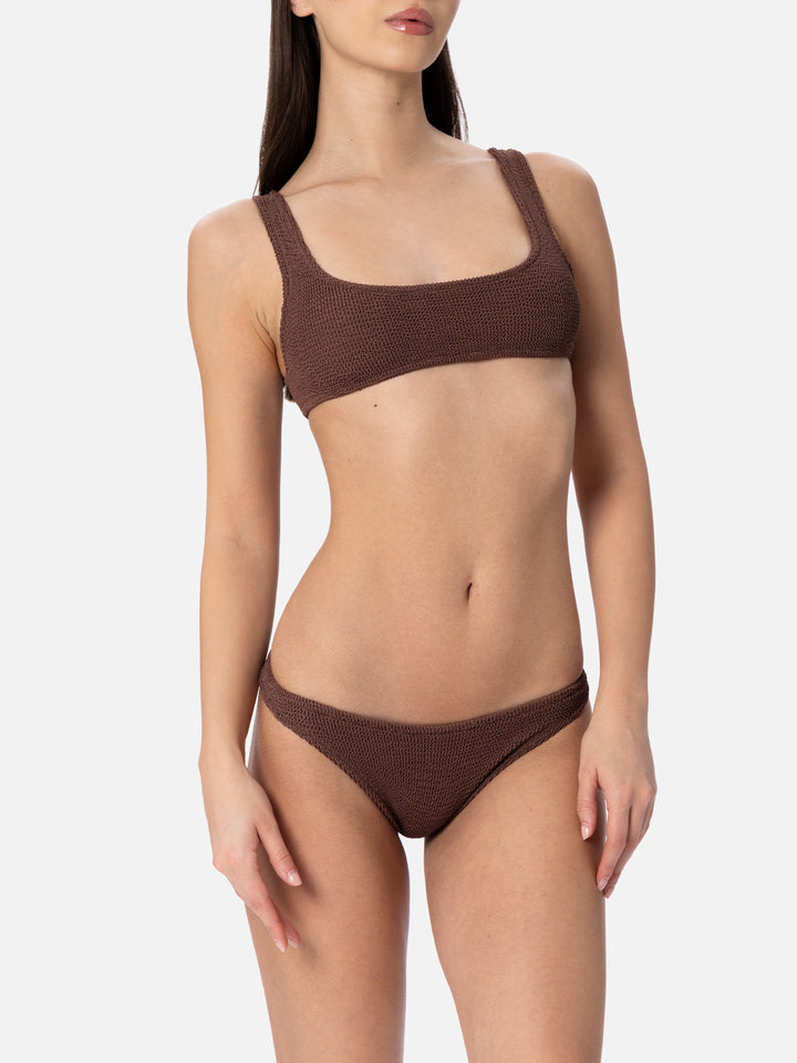 Damen-Bikini mit Bralette-Oberteil in Braun aus Crinkle-Stoff Naima Naomi 