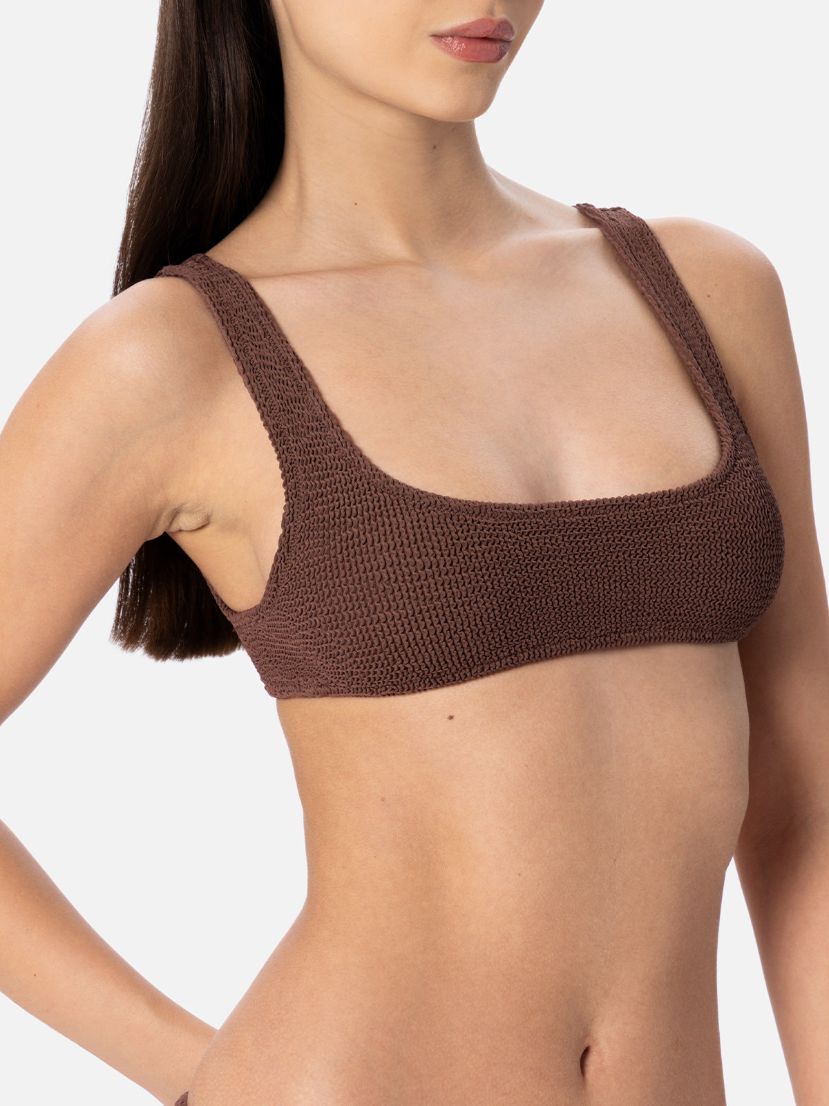 Damen-Bikini mit Bralette-Oberteil in Braun aus Crinkle-Stoff Naima Naomi 