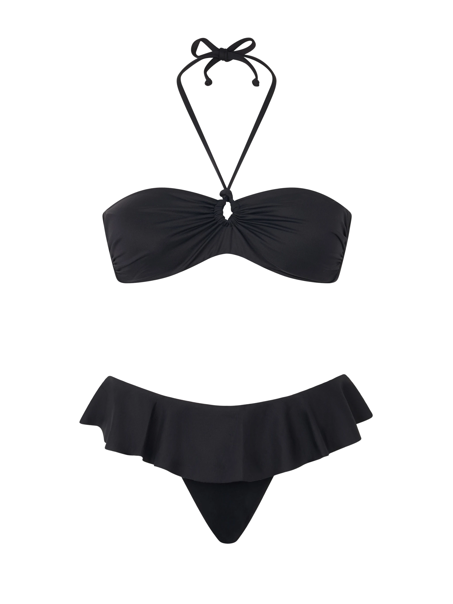 Woman black bandeau bikini