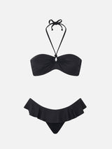 Woman black bandeau bikini