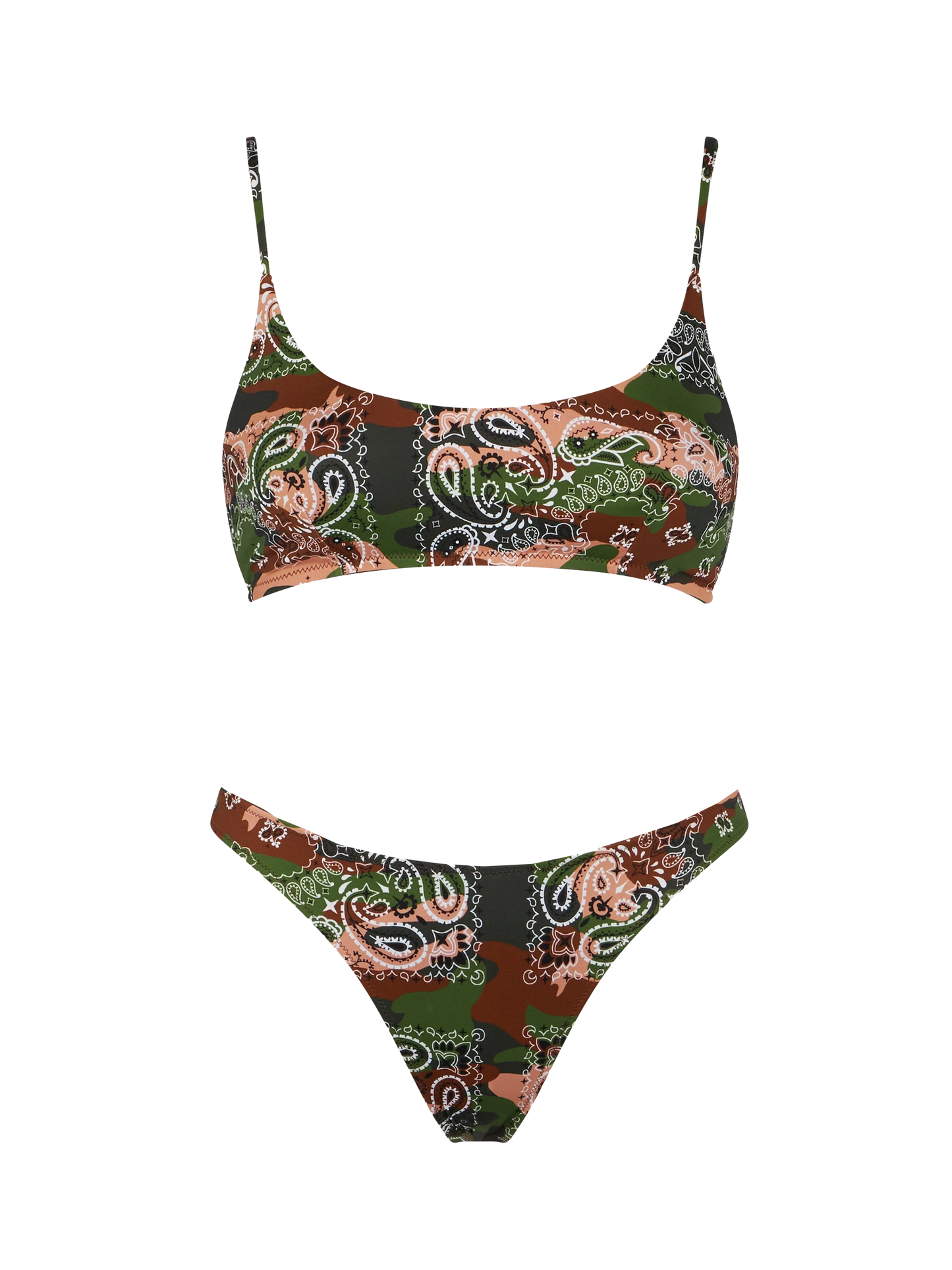 Woman bralette bikini with mimetic bandanna print